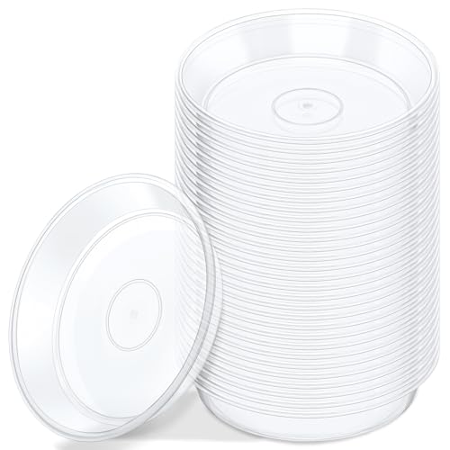 GREANER Plant Saucers for Indoors, 30 Packs Durable Plastic Plant Trays for Pots, Clear Plastic Flower Plant Pot Saucer for Indoor Outdoor Garden（4 Inch - size: 4 Inch