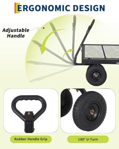 1200LB Heavy Duty Steel Garden Cart, Utility Wagon w/ 13" Tires, Mesh Sides - size: Black 1200LBS