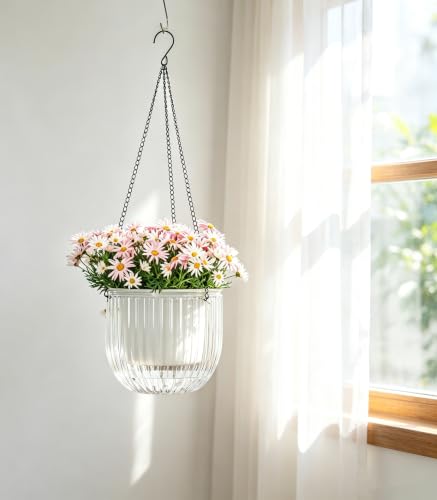 Josteve 5.2/8.2 Inch 2 Pcs Self Watering Hanging Planter Indoor Plant Pots Drainage Holes, Outdoor Small Hanging Planters Flower Pot Basket, Visible Water Level, Plant Hanger Home Decor, Gardening - color: White, size: 2*5.2/8.2 inch