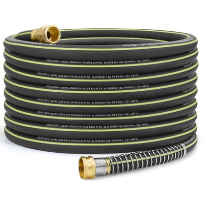 Flexible Rubber Garden Hose 75ft, 5/8" Hybrid Rubber Hose Heavy Duty - color: Black, size: 75ft 5/8"