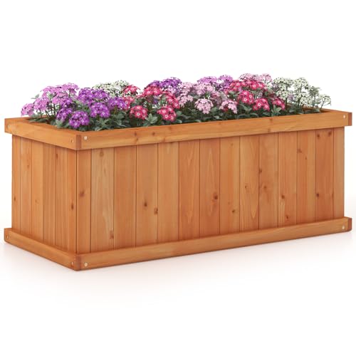 S AFSTAR Raised Garden Bed, 31” X 14” X 12” Fir Wood Rectangle Planter Box W/4 Drainage Holes & Detachable Base Plate, Raised Bed Planter Kit Box, Indoor & Outdoor Container for Patio Backyard - size: 31” x 14” x 12”
