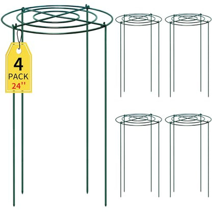4pack Peony Cages and Supports, 12 x 24 Inch Four Legs Peony Cage, Heavy-Duty Peonies Support Cages, Peony Ring for Roses, Hydrangeas, Sage, Peonies, Cucumbers, Tomato - size: 12"x24"-4pack