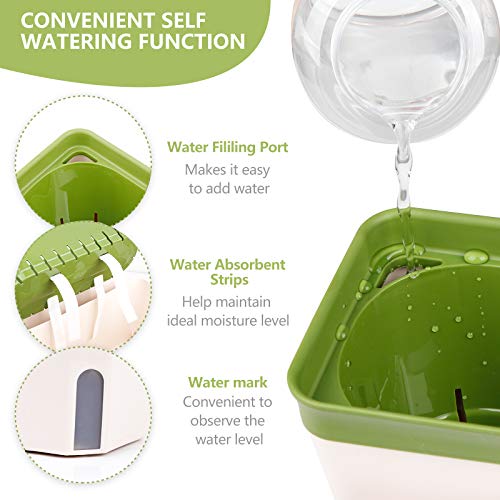 OurWarm 3 Pack Self Watering Herb Planter Set for Windowsill, 10.5In Indoor Herb Garden Planters with Water Level Indicator, Dual Layer Easy Care Pot for Basil, Flowers, Vegetables & Succulent - size: 3 PACK