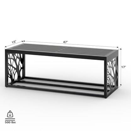 47" Outdoor Storage Bench, HDPE Seat, Steel Frame, Tree - style: Tree of Life