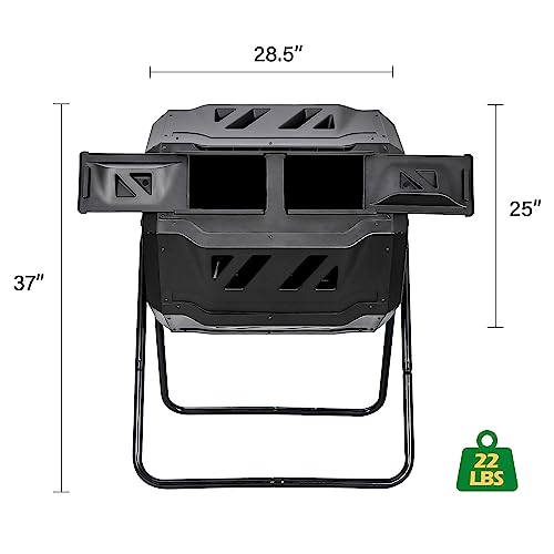 Nova Microdermabrasion 43 Gallon Compost Tumbler Bin Composter Dual Chamber BPA Free Compost Bin Outdoor Rotating Garden Yard Waste Bins - color: Black