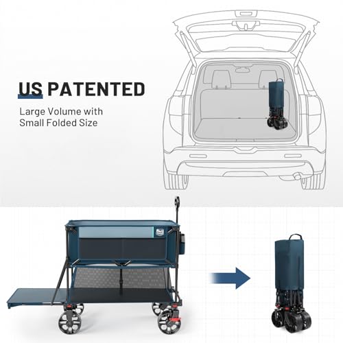 Timber Ridge 400L Folding Double Decker Wagon with Brakes, 54" Extra Long - color: Blue, size: Double Decker