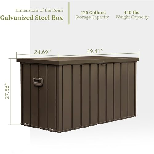 120 Gallon Waterproof Metal Outdoor Storage Box, Lockable Deck Bin, Brown - color: Dark Brown-D