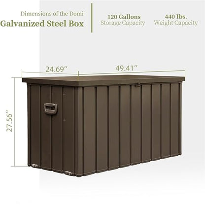 120 Gallon Waterproof Metal Outdoor Storage Box, Lockable Deck Bin, Brown - color: Dark Brown-D