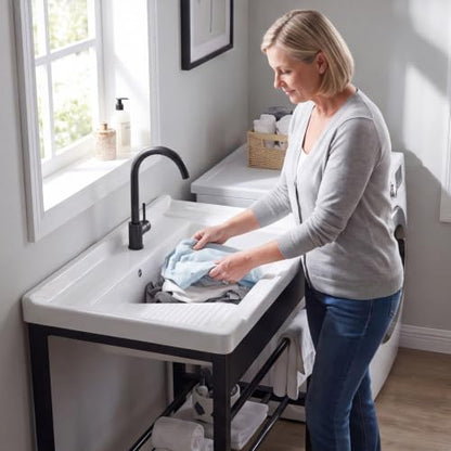 Freestanding Laundry Utility Sink with Washboard - color: A_Utility Sink_Black