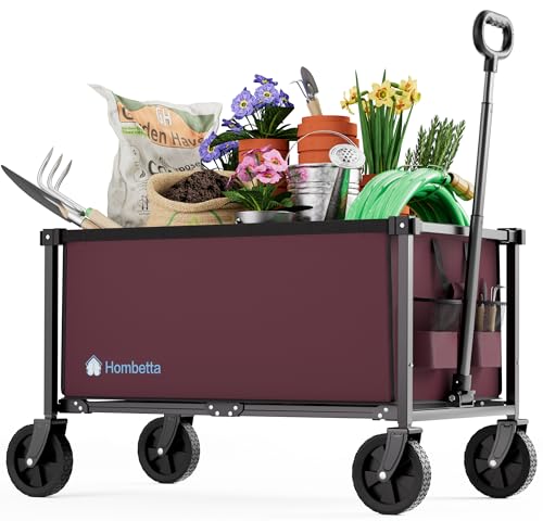 29.3" Collapsible Wagon Cart, 150L Heavy Duty Folding Utility Wagon with Wheels, 260 lbs Load, Portable Rolling Cart for Garden, Shopping, Sports, Camping, WineRed - color: Winered, size: 150L