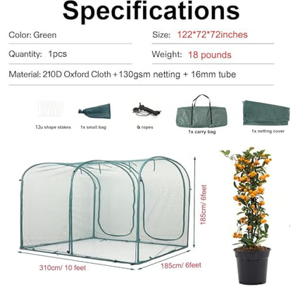 Poray Large Tunnel 10FTx6FT Plant Netting Cover, 6FT Tall Crop Cage Tomato Netting,Pest Guard Cover for Vegetables &Fruits,Durable Gardening Net for Plant and Animal - style: 122*73*73 inches Tunnel Net
