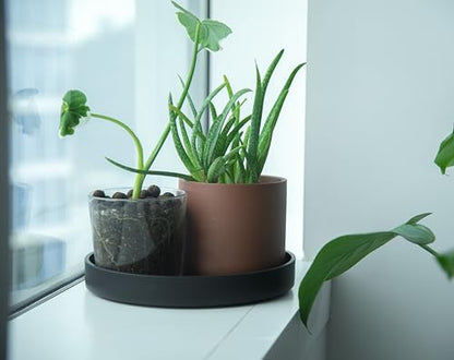 Phoenix Vine 10 Inch Plastic Plant Saucer Water Drip Tray, Heavy Sturdy Round Plant Drainage Tray for Indoors Outdoor, Set of 2, Matte Black, 21-TY-10B-2 - size: 10"