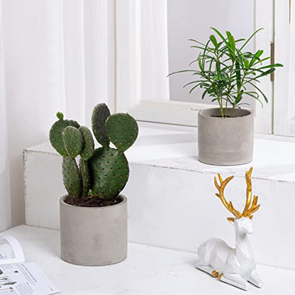 Ekirlin Planters for Indoor Plants, 3.5/4 Inch Plant Pots with Drainage Holes, Removable Rubber Stopper, Non-Slip Soft Pad - Grey Cement Concrete Planter for Most Indoor Outdoor Plants and Flowers - size: 3.5 + 4 inch set