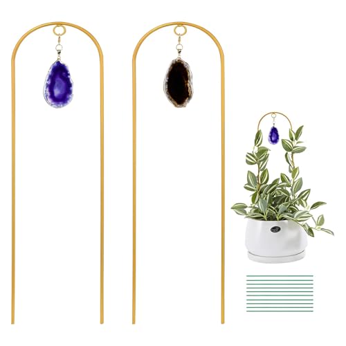 2PCS Small Gold Plant Trellis for Indoor Potted Climbing Plants with Agate - color: 02-Purple Black