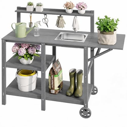 YEFU Potting Bench with Sink, All-Weather Resistant,Grey - color: Gray, size: Premium