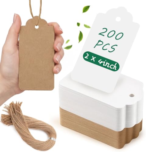 SallyFashion 200Pcs Brown White Gift Tags with String, 2 X 4 inch - color: Mixed