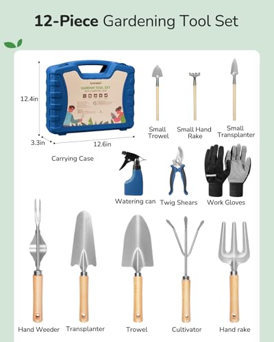 Grenebo 12-Piece Gardening Tools Set with Hard Storage Case, Blue - color: Blue