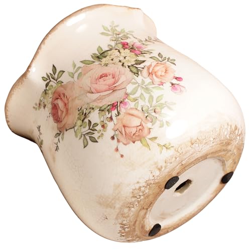 Ceramic Flower Vase, Rustic Farmhouse Vases & Planting Pots with Drainage - color: Ivory Blush Floral
