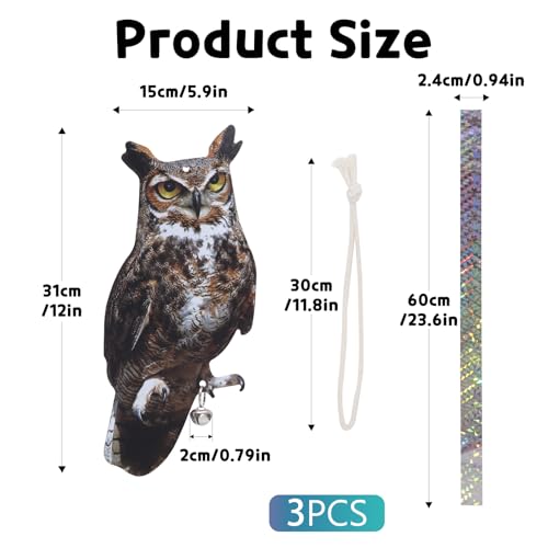 3PCS Flat Fake Owl Garden Owls, Pigeon Scare Devices - color: Dark Brown Owl 3pcs