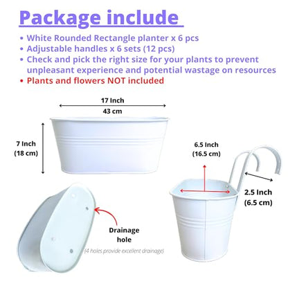 LaLaGreen Outdoor Rail Planter (17 in, 6 Pack) White Metal Deck Fence Pots