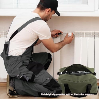 Small Tool Bag, Close Top Wide Mouth Tool Organizer Bag, Large Tool Bags - color: Army Green, size: 20 Inch