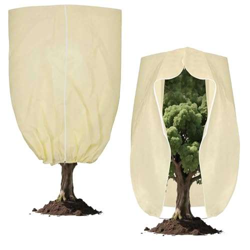 Plant Cover, Plant Protector, 2 Pack 39.3 * 31.8 inch Winter Frost Fabric Blanket, Two-Way with Drawstring for Outdoor Plants, Protects Against Cold Frost and Wind Damage. - size: 31.4*39.3（2-PACK)