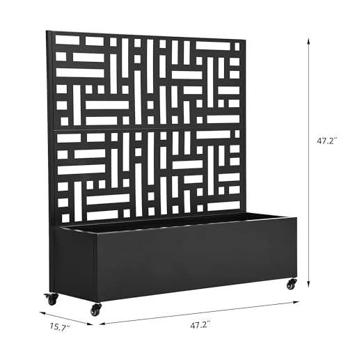 Metal Raised Garden Bed with Trellis and Wheels, 47"x47"x16" (Black-Street) - color: Black-street, size: 47"x47"x16"