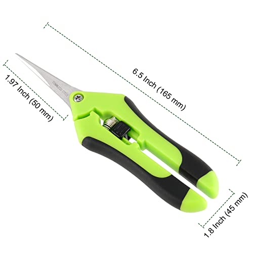 PINGEUI 12 Pack 6.5 Inches Green Micro Tip Pruning Snips, Bud Trimming Scissors with Straight Tip Stainless Steel Blades, Gardening Hand Pruning Shears for Trimming Herb Plants Flowers Bonsai