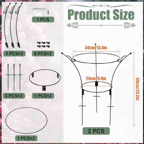 2Pack Large Peony Cages and Supports,23.2x13.4in Grow-Through Support Rings