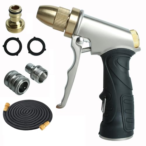Heavy Duty Metal High Pressure Garden Hose Nozzle Set with Expandable Flexible Water Hose, Adjustable Spray Water Sprayer Gun for Car Washing Lawn Watering Patio Cleaning