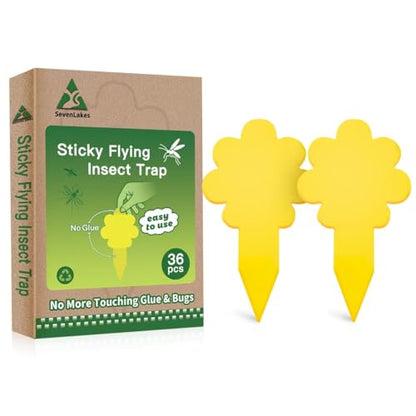 Sticky Yellow Fungus Gnat Traps, Easier to Use, No Touching Glue Or Bugs, Targets Species for Gnat, Fruit Fly & Pests, Thoughtfully Designed, High Capture Rate, Kid & Pet Safe, 36 Traps - size: 36