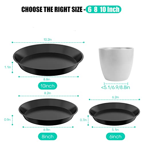 6 Pack Plant Saucer 6 8 10 Inch Plastic Plant Tray, Sturdy and Durable Flower Pot Container Accessories Plant Pot Saucers for Indoor and Outdoor (6 8 10 Inch, Black) - size: 6 8 10 Inch