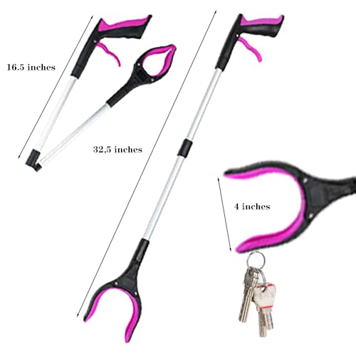 32" Trash Grabber Reacher Tool, Reach Grabbers for Seniors Heavy Duty, Elderly Assistance Products with Magnet Picker Upper, Gripper Pick up Sticks Hand Tools Gripper Pickup Mobility Aids (Rose RED) - color: Rose Red