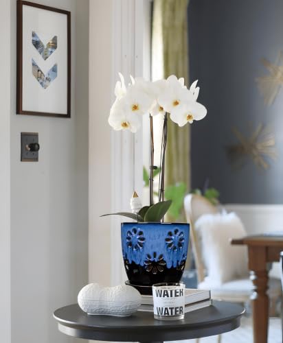 6 inch Orchid Pots with Holes Blue Black Ceramic Orchid Pot for Repotting - color: Blue&black