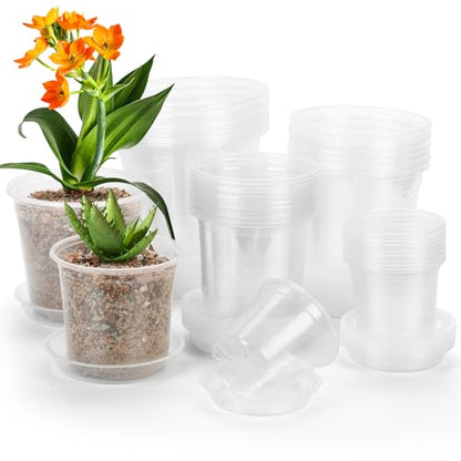 40 Pack 4/5/6/7 Inch Clear Nursery Pots with Drainage and Saucer, Clear Plastic Planter Pots for Plants, Flexible Seed Starting Pots for Succulents, Small Herbs, Annual Flowers - size: 4+5+6+7 Inch