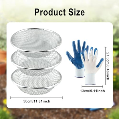 3Pcs Soil Sifter Sieve,3 Mesh Sizes (1/8", 1/4", 3/8") Heavy Duty Galvanized Steel Compost Sieve for 5 Gallon Bucket,Round Garden Sifter for Compost, Dirt, Rocks, Gravel & Garden