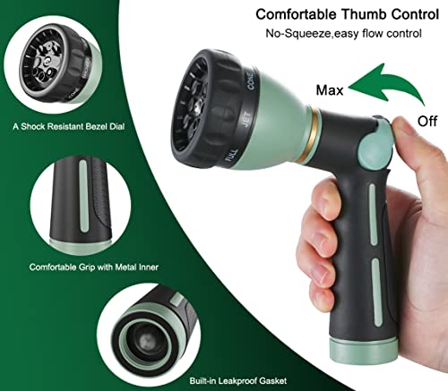 FANHAO Heavy Duty Garden Hose Nozzle, Metal Hose Sprayer Easy Thumb Control - color: Light Green