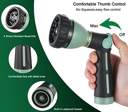 FANHAO Heavy Duty Garden Hose Nozzle, Metal Hose Sprayer Easy Thumb Control - color: Light Green