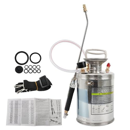 1 Gallon Stainless Steel Sprayer, 12 Wand & 3FT Reinforced Hose, Heavy Duty Hand Pump Sprayer with Pressure Gauge, Safety Valve and Adjustable Nozzle, for Lawn, Garden Watering (Silver-4L) - size: 1 Gallon