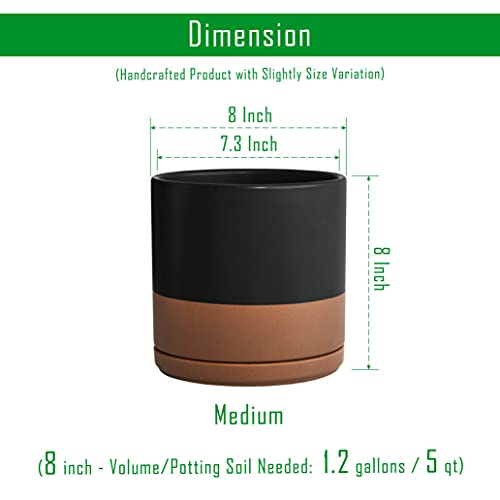 D'vine Dev 8 Inch Ceramic Planter Pot, Black/Tan, 94-O-D-7 - color: Black/Speckled Tan, size: Medium