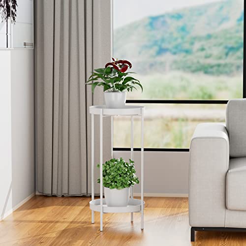 2 Tier Plant Stand Indoor Outdoor - 10.5in Width 24in Tall Flower Pot Rack - color: White