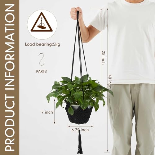 Shappy 1 Pack Boho Macrame Plant Hanger for Indoor - color: Black, size: Style A