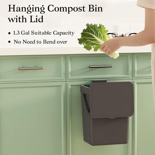 LALASTAR Countertop Compost Bin, Hanging Small Trash Can with Lid Under Sink for Kitchen, Food Waste Bin for Countertop, Mountable Garbage Can for Bathroom, RV, 5L/1.3 Gal,Sliding Lid, Black - color: Black, size: 5L-Slide