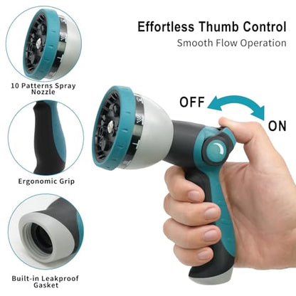 Besiter Hose Nozzle, Garden Hose Nozzle with 10 Spray Patterns, Thumb Control On Off Valve, Adjustable and Heavy Duty for Washing Car, Watering Plants, Washing Pets, and Home Use - color: BlueBlack