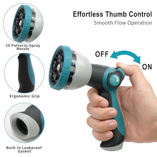 Besiter Hose Nozzle, Garden Hose Nozzle with 10 Spray Patterns, Thumb Control On Off Valve, Adjustable and Heavy Duty for Washing Car, Watering Plants, Washing Pets, and Home Use - color: BlueBlack