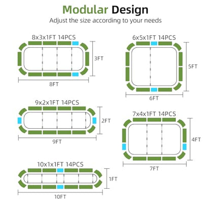 6-in-1 Modular Raised Garden Bed-8x3x1ft Adjustable 6 Sizes - color: Green, size: 8×3×1FT
