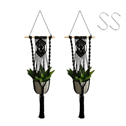 Artilady Macrame Plant Hanger Black, Boho Hanging Planter for Indoor Plants - color: Black D
