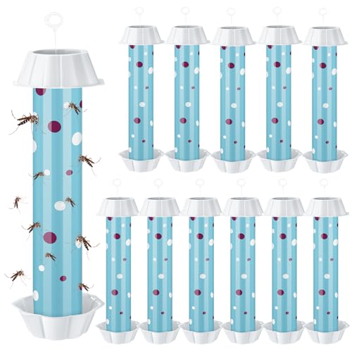 12 Pcs Sticky Fly Trap Fly Stick Indoor Outdoor Long Lasting Adhesive Fly Catcher with Hanging Hook for Wasps Gnats Bugs Insects Moths Fruit Flies Mosquitoes Spiders Fleas (Sky Blue, White) - color: Sky Blue, White