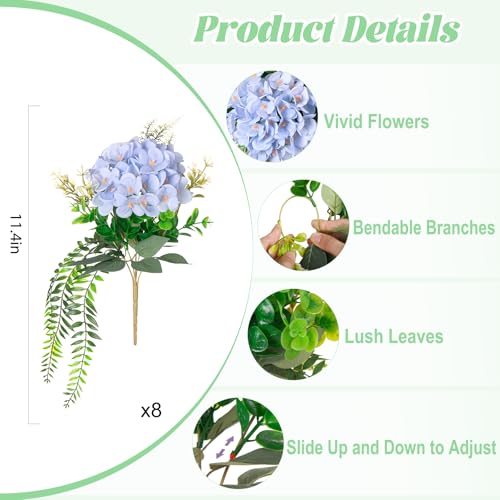 Ammyoo Artificial Hydrangea Flowers with Eucalyptus for Outdoor Decorations - color: Blue