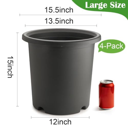 4 Pack 16 inch Thickened & Deep Planters for Outdoor Plants, 15"Tall Pots - color: Dark Gray